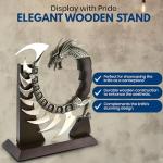 Rite Edge 8.5" Dragon Spine Decorative Knife Set – Circular Dragon Design with Satin Blades, Zinc Alloy Handle, and Wooden Display Stand – Unique Collectible