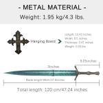 Heartcos 47" Ludwig Sword Full Metal Lengthen,Moonlight Cursed Holy Sword with Pegboard,for Cosplay,Diaplay