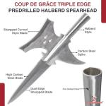 Armory Replicas™ Coup De Grâce Medieval Triple Edge Templar Knight Halberd Spearhead, Functional Historical Replica, Predrilled for Custom Handle, High Carbon Steel, 22.86 Inches