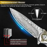 AUBEY Damascus Pocket Knife with Clip, Folding Knives with VG10 Damascus Steel Blade, Wooden Handle, Foldable EDC Knifes for Outdoor Survival Collection Gift