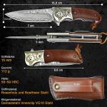 AUBEY Damascus Pocket Knife with Clip, Folding Knives with VG10 Damascus Steel Blade, Wooden Handle, Foldable EDC Knifes for Outdoor Survival Collection Gift