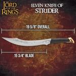United Cutlery Lord of The Rings Elven Knife of Strider | LOTR Officially Licensed Reproduction | Stainless Steel Blade | Wooden Wall Plaque | Certificate of Authenticity | Full Size Replica