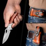 NedFoss Heron Damascus Pocket Knife, 2.8" Handmade Forged VG10 Damascus Steel Blade, 6.5" EDC Folding Knife with Retro Leather Sheath, Ebony Handle, Pocket Clip, Liner Lock, Cool Gifts Collection