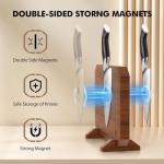 HOSHANHO Magnetic Knife Block, Thickened Acacia Wood Kitchen Knife Holder Stand with Strong Magnets, Multifunctional Double Side Knife Storage Organizer for Kitchen Counter