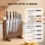 HOSHANHO Magnetic Knife Block, Thickened Acacia Wood Kitchen Knife Holder Stand with Strong Magnets, Multifunctional Double Side Knife Storage Organizer for Kitchen Counter