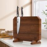 HOSHANHO Magnetic Knife Block, Thickened Acacia Wood Kitchen Knife Holder Stand with Strong Magnets, Multifunctional Double Side Knife Storage Organizer for Kitchen Counter
