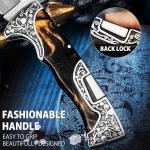 VALHALLA MAGE Damascus Pocket Knife, 3.5'' Sharp Blade Pocket Folding Knife with Back Lock, Cool EDC Pocket Knife with Clip For Men Collector