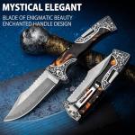 VALHALLA MAGE Damascus Pocket Knife, 3.5'' Sharp Blade Pocket Folding Knife with Back Lock, Cool EDC Pocket Knife with Clip For Men Collector