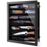 ULTRGEE Pocket Knife Display Case, Knife Collection Display Shadow Box for Wall Military Folding Knife Showcase Display Cabinet with Acrylic Panel and Removable Dual Recessed Shelves