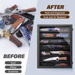 ULTRGEE Pocket Knife Display Case, Knife Collection Display Shadow Box for Wall Military Folding Knife Showcase Display Cabinet with Acrylic Panel and Removable Dual Recessed Shelves