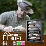 ULTRGEE Pocket Knife Display Case, Knife Collection Display Shadow Box for Wall Military Folding Knife Showcase Display Cabinet with Acrylic Panel and Removable Dual Recessed Shelves