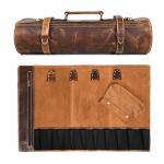 Aaron Leather Goods Vendimia Estilo Leather Knife Roll Storage Bag, Elastic and Expandable 10 Pockets, Adjustable/Detachable Shoulder Strap, Travel-Friendly Chef Knife Case Roll (Caramel, Leather)