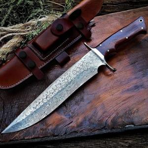 BIGCAT ROAR Patriot - Handmade Damascus Steel Fixed Blade Hunting Knife 14" - Walnut Wood Handle & Leather Sheath - Bushcraft Outdoor Camp & Survival Long EDC Knife - Collector Gifts for Men
