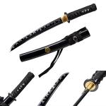 Japanese Short Katana Samurai Real Tanto 20Inch Spring Steel 9260 Flame Black Blade Steel Oil Tempered Full Tang
