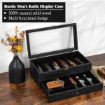 Yoimori 2-Layer Pocket Knife Case Display & Storage, Solid Wood Knife Case for Collections, Gift for Boyfriend, Fathers Day, Birthday Gifts (Black)