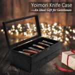 Yoimori 2-Layer Pocket Knife Case Display & Storage, Solid Wood Knife Case for Collections, Gift for Boyfriend, Fathers Day, Birthday Gifts (Black)