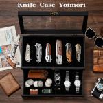 Yoimori 2-Layer Pocket Knife Case Display & Storage, Solid Wood Knife Case for Collections, Gift for Boyfriend, Fathers Day, Birthday Gifts (Black)