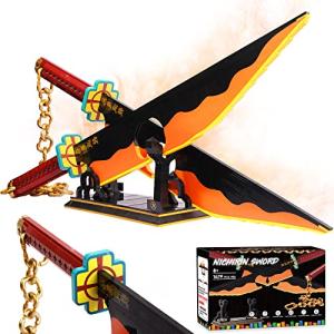 Jorumo Sword Building Set, 82in Double Blade Tengen Uzui Sword Building Block with Stand, Handmade Cosplay Anime Sword Toy Building Set for Collecting and Gifting 1478Pcs