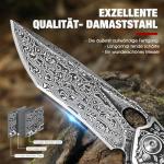 DRACHENADER Damascus Steel Folding Pocket Knife with VG10 Core, Wooden Handle & Leather Sheath, Outdoor Knife and Gift for Collectors, Knife Lovers, and Enthusiasts
