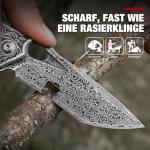 DRACHENADER Damascus Steel Folding Pocket Knife with VG10 Core, Wooden Handle & Leather Sheath, Outdoor Knife and Gift for Collectors, Knife Lovers, and Enthusiasts