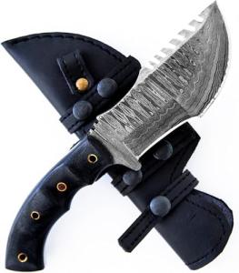 BIGCAT ROAR Black Jaguar - Handmade Damascus Steel Tracker Knife 10" - Full Tang Fixed Blade - Micarta Handle & Leather Sheath - Bushcraft, Outdoor Camping & Survival Hunting Knife - Collector Gifts