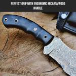 BIGCAT ROAR Black Jaguar - Handmade Damascus Steel Tracker Knife 10" - Full Tang Fixed Blade - Micarta Handle & Leather Sheath - Bushcraft, Outdoor Camping & Survival Hunting Knife - Collector Gifts