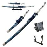 2pc Japanese Ghost of Tsushima Cosplay Replica Sword Sharp Real Sword Hand-Forged 1045 Steel Katana Set with Display Stand and Belt,Jin Sakai‌‌ Katana,for Collecting, Cosplay