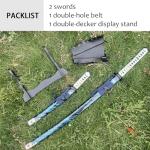 2pc Japanese Ghost of Tsushima Cosplay Replica Sword Sharp Real Sword Hand-Forged 1045 Steel Katana Set with Display Stand and Belt,Jin Sakai‌‌ Katana,for Collecting, Cosplay