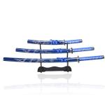 Sword Valley Loong Pattern Knife Three-Piece Suit - Samurai Sword with Display Rack - 36.8"+27.6"+18.1" - Blade Made Carbon Steel - Handmade Katana - Suitable for Collection (Blue)