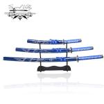 Sword Valley Loong Pattern Knife Three-Piece Suit - Samurai Sword with Display Rack - 36.8"+27.6"+18.1" - Blade Made Carbon Steel - Handmade Katana - Suitable for Collection (Blue)