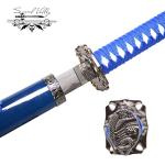 Sword Valley Loong Pattern Knife Three-Piece Suit - Samurai Sword with Display Rack - 36.8"+27.6"+18.1" - Blade Made Carbon Steel - Handmade Katana - Suitable for Collection (Blue)