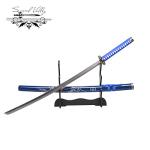 Sword Valley Loong Pattern Knife Three-Piece Suit - Samurai Sword with Display Rack - 36.8"+27.6"+18.1" - Blade Made Carbon Steel - Handmade Katana - Suitable for Collection (Blue)