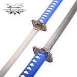 Sword Valley Loong Pattern Knife Three-Piece Suit - Samurai Sword with Display Rack - 36.8"+27.6"+18.1" - Blade Made Carbon Steel - Handmade Katana - Suitable for Collection (Blue)