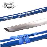 Sword Valley Loong Pattern Knife Three-Piece Suit - Samurai Sword with Display Rack - 36.8"+27.6"+18.1" - Blade Made Carbon Steel - Handmade Katana - Suitable for Collection (Blue)