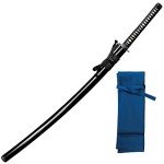 Cold Steel Warrior Series Katana Samurai Sword with Ray Skin Handle, Black Lacquered Wood Scabbard, Black Braid Cord and Brass Menuki, O Katana