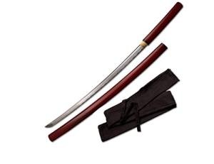Handmade Japanese Shirasaya Samurai Katana Sharp Sword High Carbon Steel Blade (High Carbon Steel, Red)