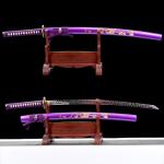 karwna Authentic Samurai Katana Sword Real Crack Pattern Purple Blade Sharp Functional High Carbon Steel for a Perfect Man's Gift Cosplay Decoration