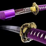 karwna Authentic Samurai Katana Sword Real Crack Pattern Purple Blade Sharp Functional High Carbon Steel for a Perfect Man's Gift Cosplay Decoration
