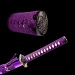 karwna Authentic Samurai Katana Sword Real Crack Pattern Purple Blade Sharp Functional High Carbon Steel for a Perfect Man's Gift Cosplay Decoration