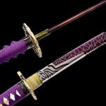 karwna Authentic Samurai Katana Sword Real Crack Pattern Purple Blade Sharp Functional High Carbon Steel for a Perfect Man's Gift Cosplay Decoration