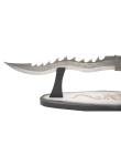 Fantasy Master – Fantasy Dragon Knife Display with Stand, Steel Blades w/ Etched Dragon, Black/Silver Cast Metal Handle, Wood Display Stand, Nylon Sheath, Fantasy, Swords, Collectible – FM-421B