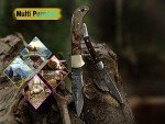 BCK Pocket Knife 4 Pcs Set 6.5" Handmade Damascus Folding Knife Back lock knife Damascus Hunting Knife with Sheath Damascus Pocket Knife for men 100% Prime Quality camping Knife (Brown Wood)