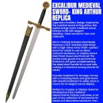 SZCO Supplies Gold Excalibur Sword - 33-Inch Stainless Steel Blade with Black Handle, Gold Finish Guard, and Scabbard
