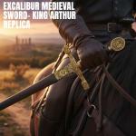 SZCO Supplies Gold Excalibur Sword - 33-Inch Stainless Steel Blade with Black Handle, Gold Finish Guard, and Scabbard