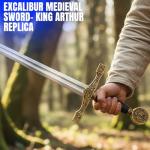 SZCO Supplies Gold Excalibur Sword - 33-Inch Stainless Steel Blade with Black Handle, Gold Finish Guard, and Scabbard