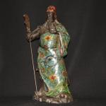 20"Tibetan Temple Collection Old Bronze Cloisonne Enamel Guan Gong Immortals Guan Yu Knife Deity Statue Worship Hall Town house
