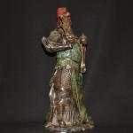 20"Tibetan Temple Collection Old Bronze Cloisonne Enamel Guan Gong Immortals Guan Yu Knife Deity Statue Worship Hall Town house