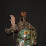 20"Tibetan Temple Collection Old Bronze Cloisonne Enamel Guan Gong Immortals Guan Yu Knife Deity Statue Worship Hall Town house