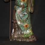 20"Tibetan Temple Collection Old Bronze Cloisonne Enamel Guan Gong Immortals Guan Yu Knife Deity Statue Worship Hall Town house