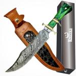 NoonKnives : Hand Made Damascus Steel Collectible gutt Bowie Knife Handle Camel Bone (green)